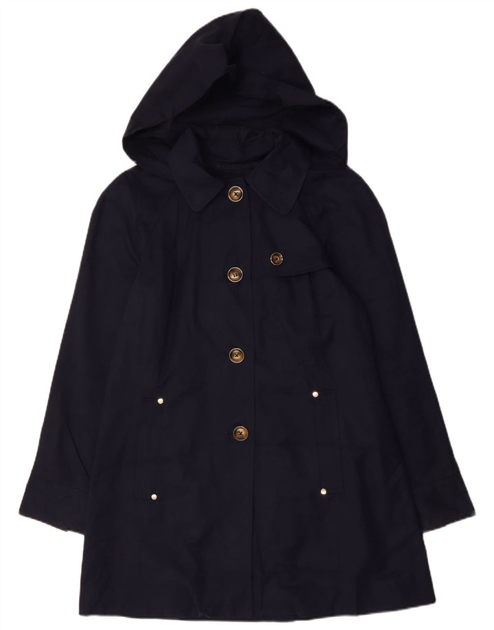 LONDON FOG Damen-Trenchcoat mit Kapuze, UK 14, mittlere marineblaue Baumwolle