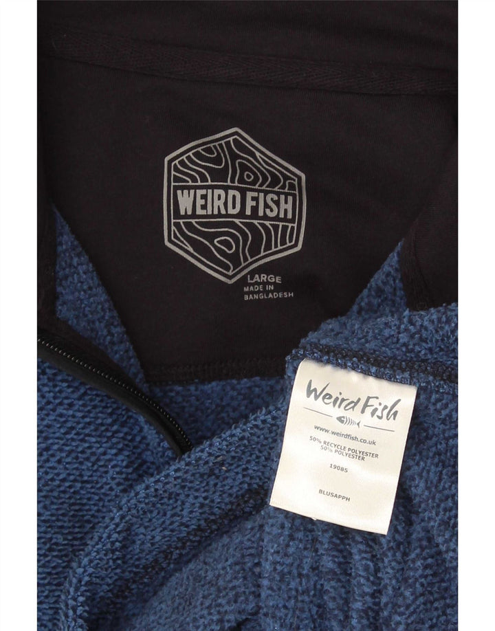 Weird Fish Herren-Fleecepullover mit Reißverschluss am Hals, großes, blaues Polyester