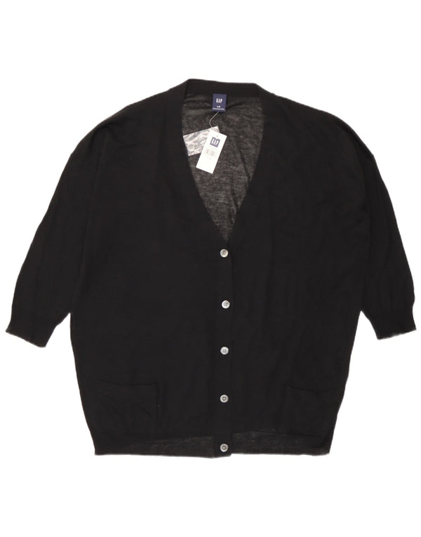 Gap Damen-Strickjacke, lockere Passform, 3/4-Ärmel, Gr. 40, Größe L, Schwarz, Baumwolle