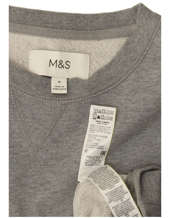 Marks & Spencer Herren-Sweatshirt-Pullover aus mittelgrau gefleckter Baumwolle