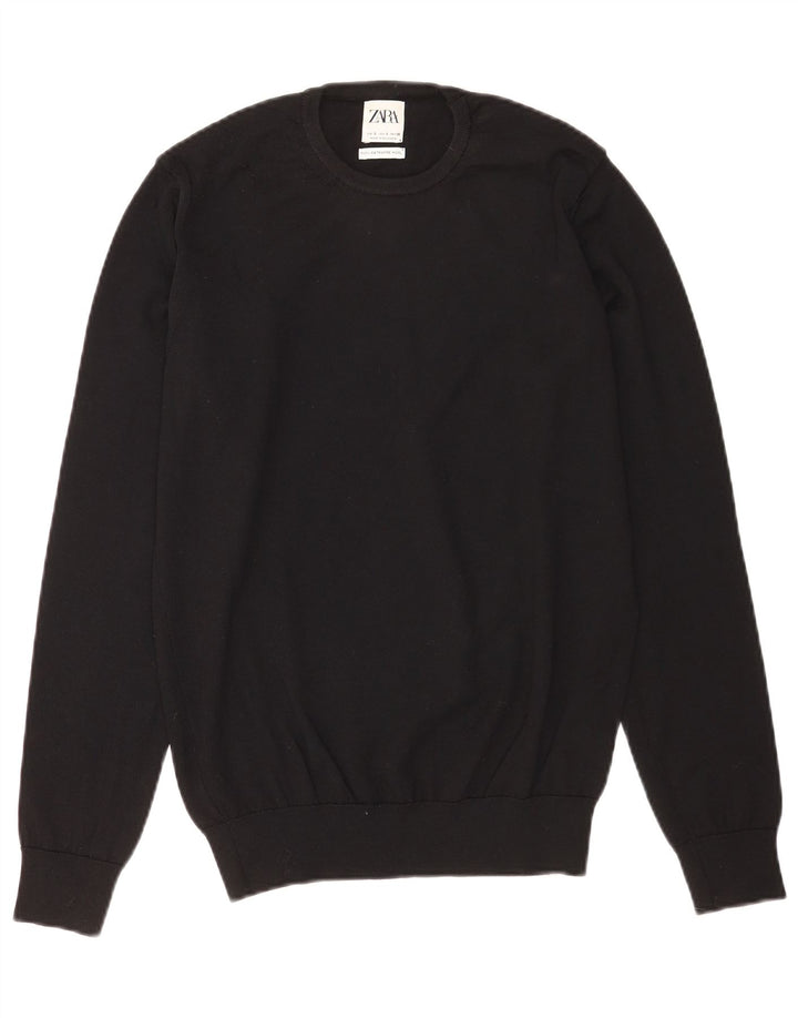 Zara Herren-Pullover mit Rundhalsausschnitt, Größe S, schwarze Wolle