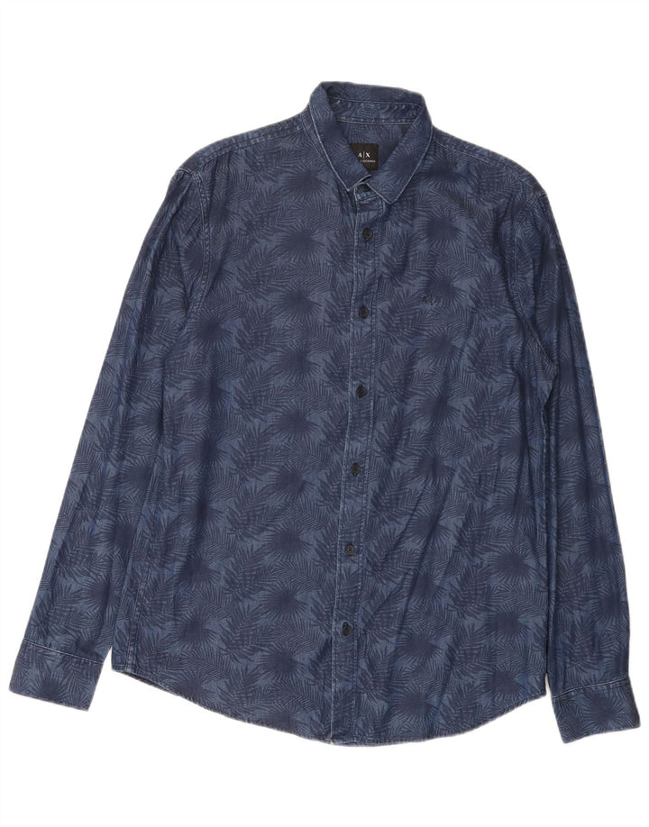 Armani Exchange Herren-Hemd mit normaler Passform, mittlere Marineblau-Blumen-Baumwolle