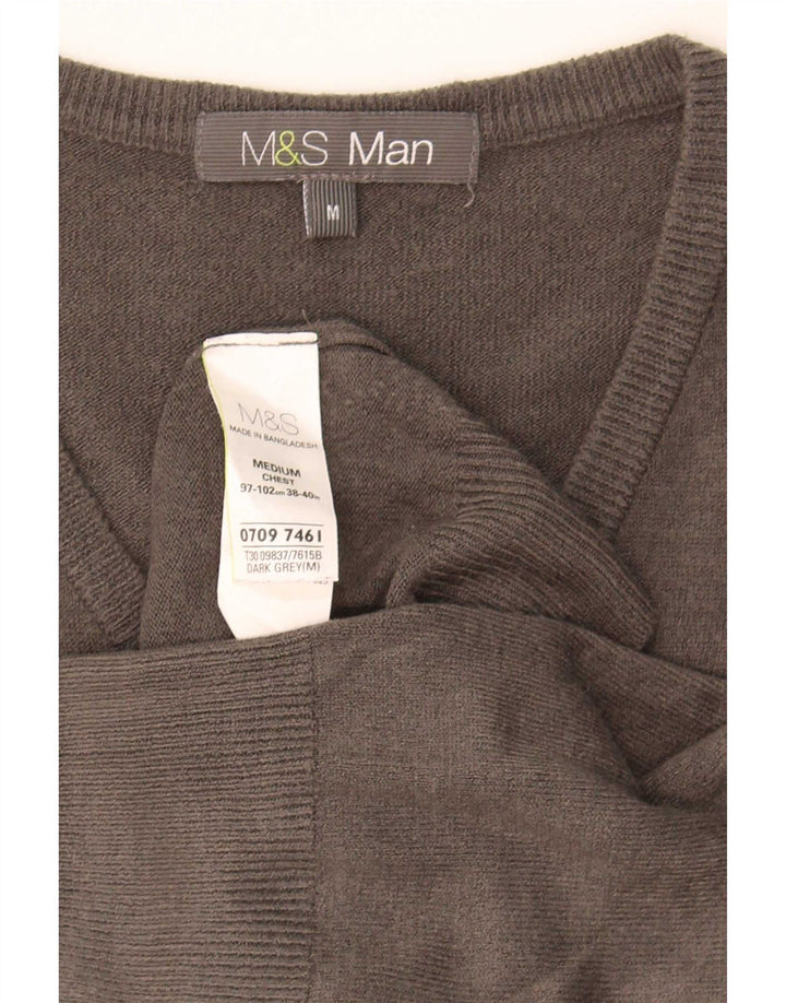 Marks & Spencer Herren-Pullover mit V-Ausschnitt, mittelgraues Acryl
