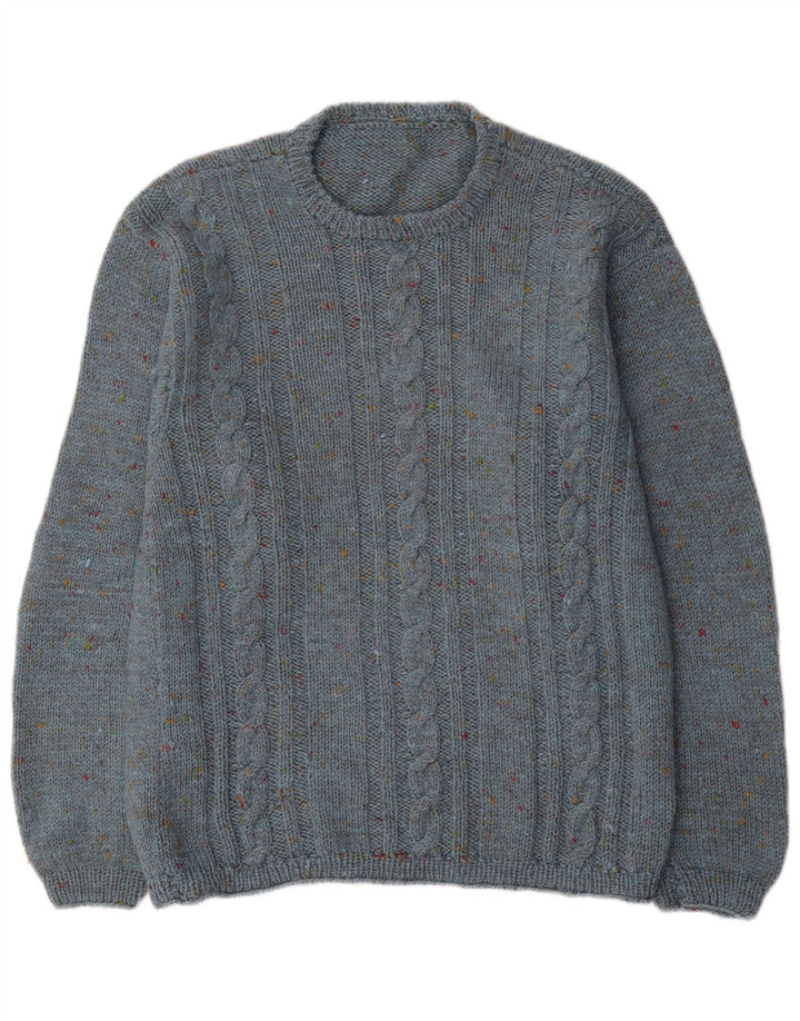 Vintage Herren-Pullover mit Rundhalsausschnitt, Mittelblau meliert