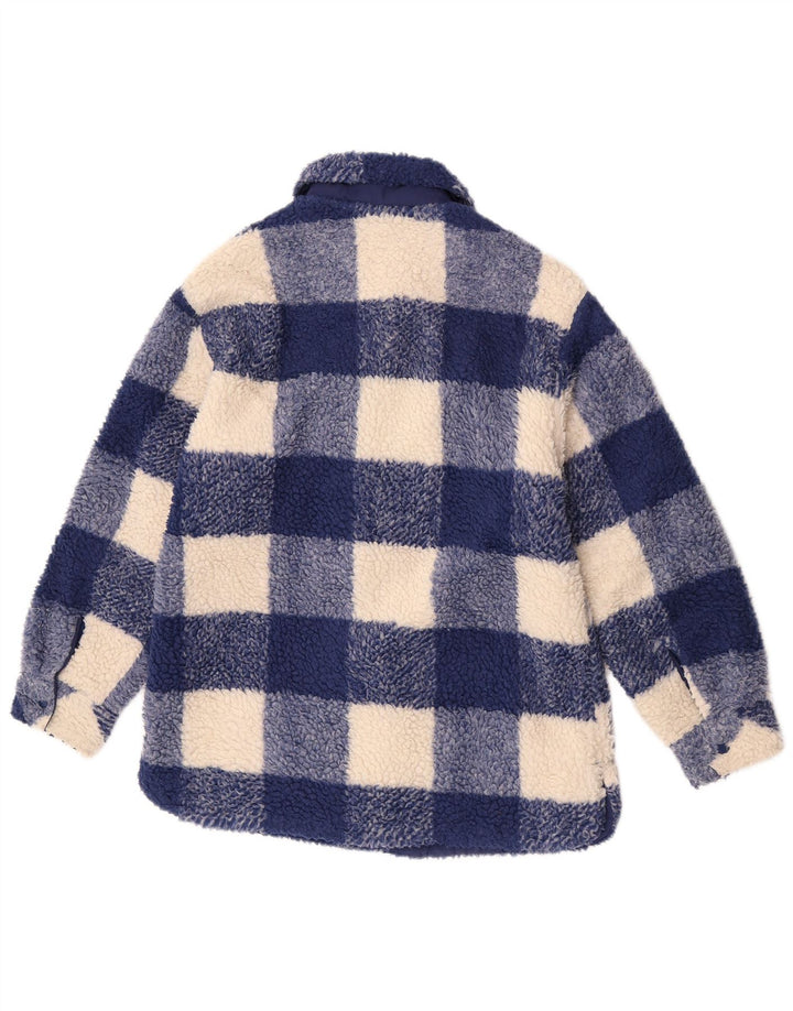 Zara Fleecejacke für Mädchen, 13–14 Jahre, blaues Gingham-Polyester