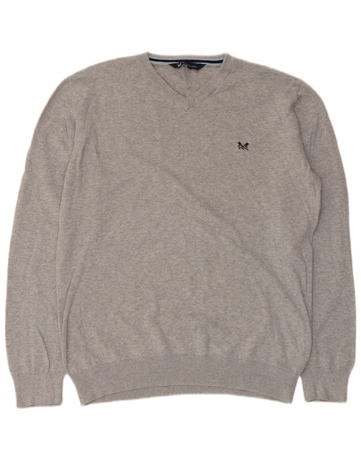 Crew Clothing Herren-Pullover mit V-Ausschnitt, Größe L, Baumwolle, Grau
