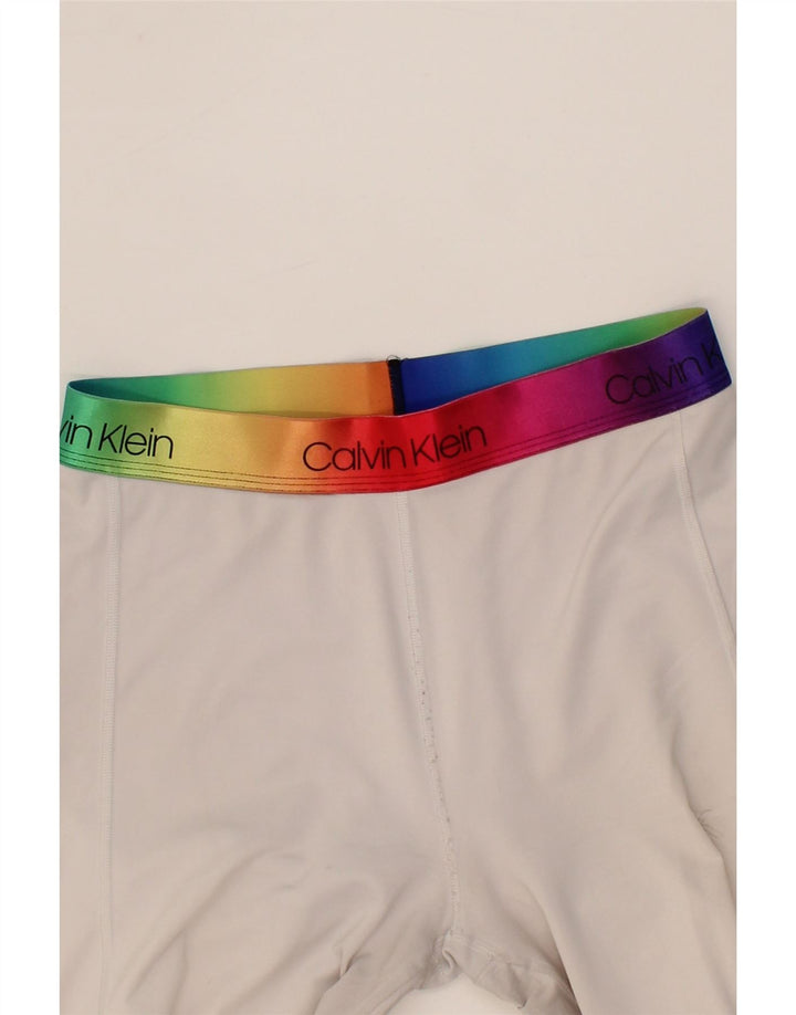 CALVIN KLEIN Womens Graphic Leggings UK 8 Small White Colourblock Vintage Calvin Klein and Second-Hand Calvin Klein from Messina Hembry 