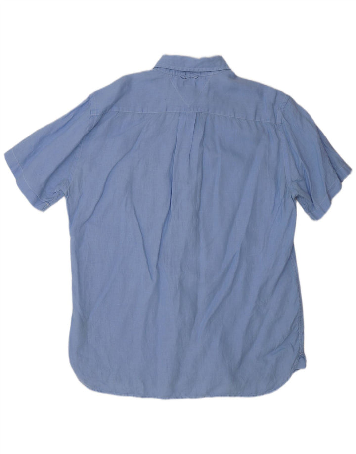 Tommy Hilfiger Herren-Kurzarmhemd, groß, blaues Leinen