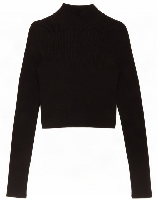 Topshop Damen Crop Top Langarm UK 8 Small Black Viscose