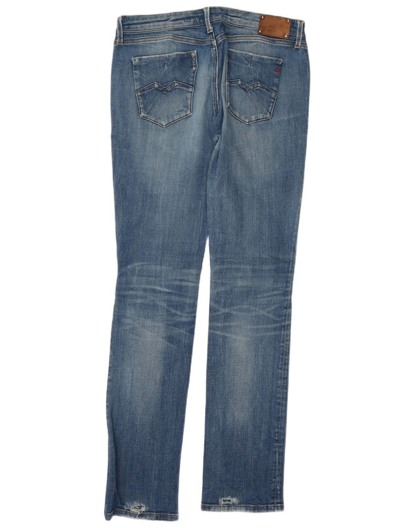 Replay Damen Distressed Slim Jeans W30 L34 Blaue Baumwolle