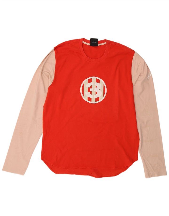 ADIDAS Herren Graphic Top Langarm Mittelrot Colourblock Baumwolle