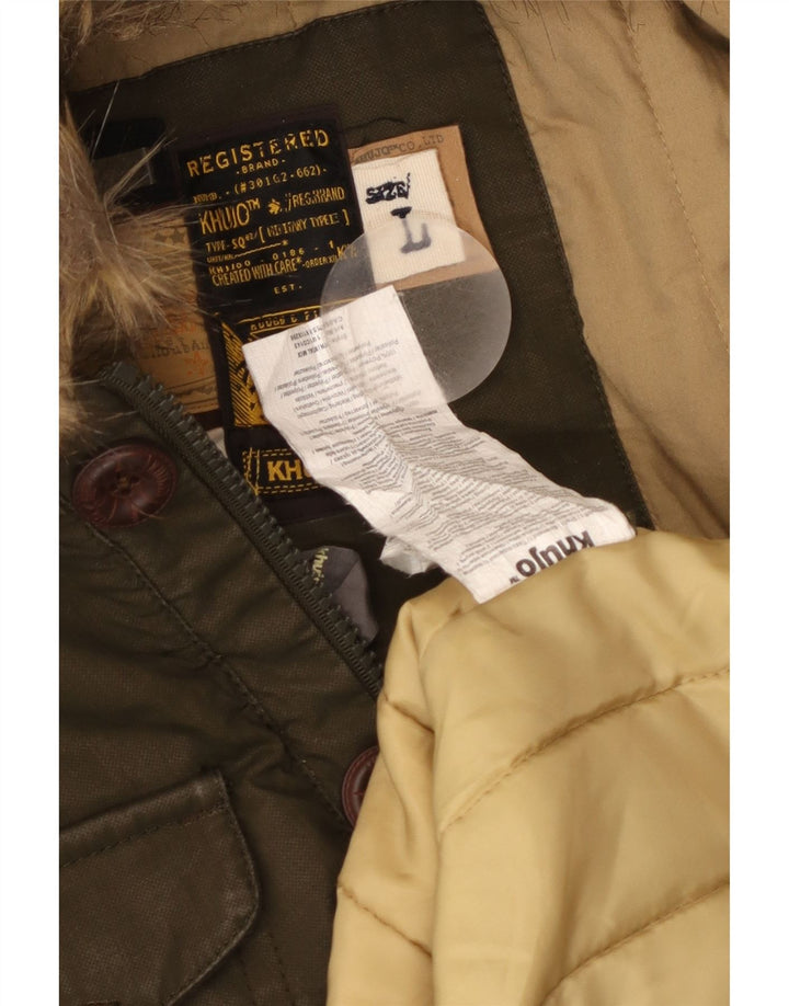 KHUJO Damen-Parkajacke mit Kapuze, UK 14, Größe L, Khaki, Farbblock-Polyester