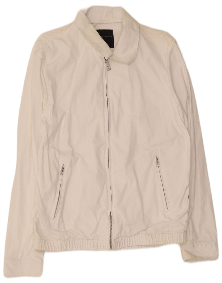 Sergio Tacchini Herren Bomberjacke UK 40 Große weiße Baumwolle