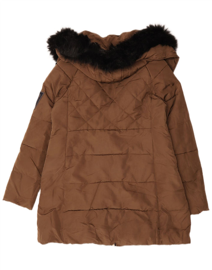 Zara Damen Kapuzenmantel, gepolstert, UK 16, Größe L, braun, Polyester