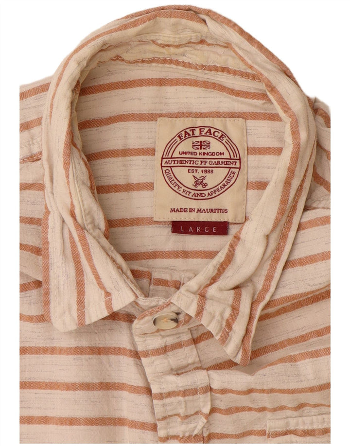 Fat Face Herren-Kurzarmhemd, groß, weiß gestreift, Baumwolle