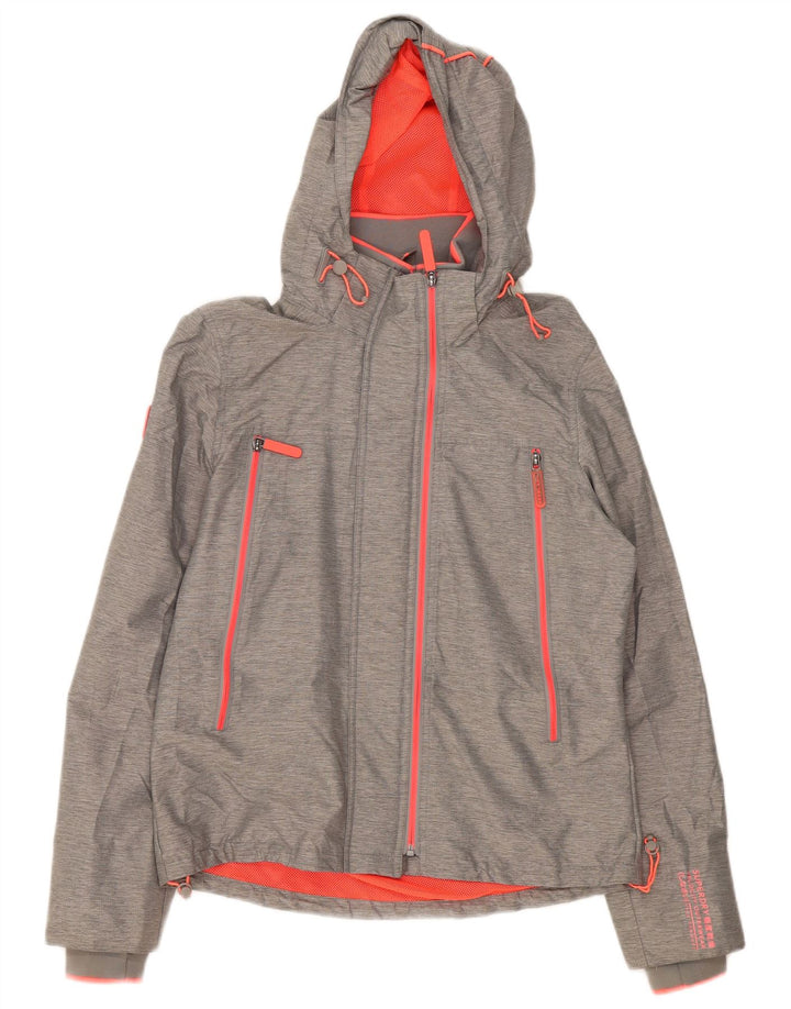 Superdry Damen-Regenjacke mit Kapuze, UK 14, großes graues Nylon
