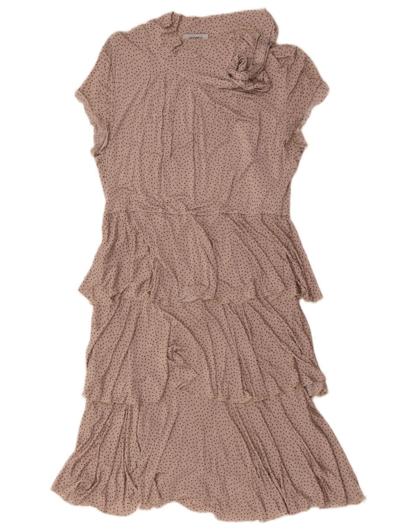 Max & Co. Damen-Stufenkleid UK 14 Große beige gepunktete Viskose