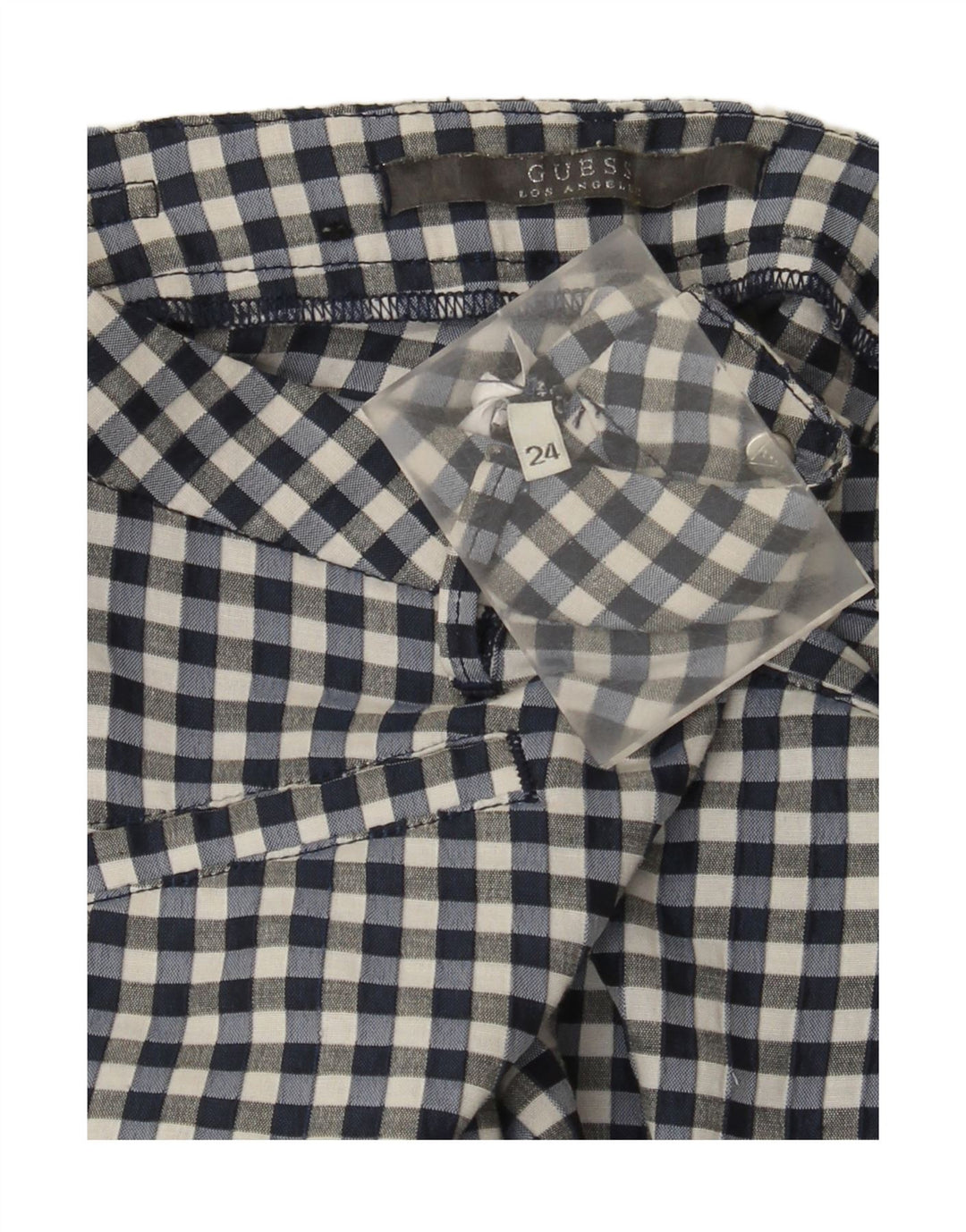 Guess Damen-Freizeithose, schmal, W24, L26, Marineblau mit Gingham-Karomuster