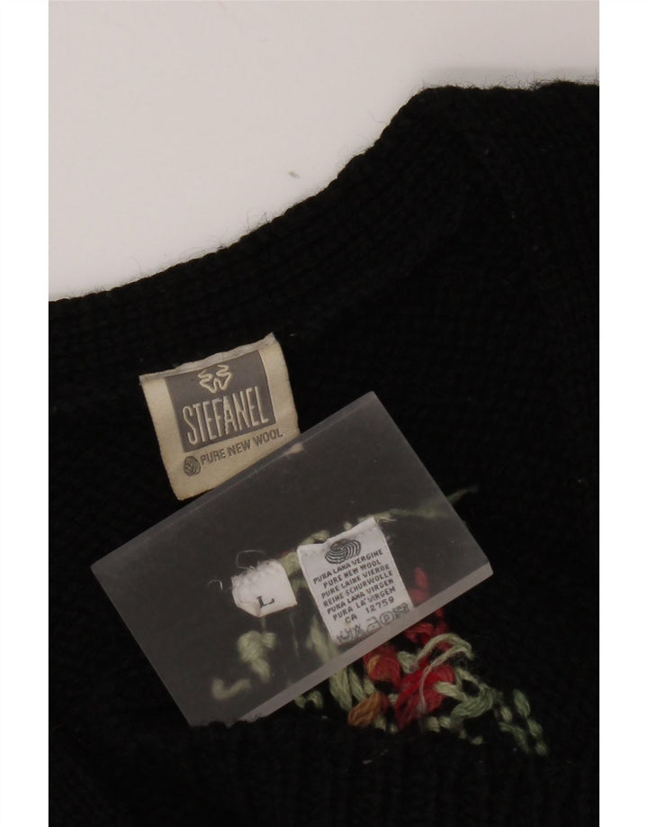 Stefanel Damen-Strickjacke in Übergröße, Gr. 16, Größe L, Schwarz, Blumenmuster