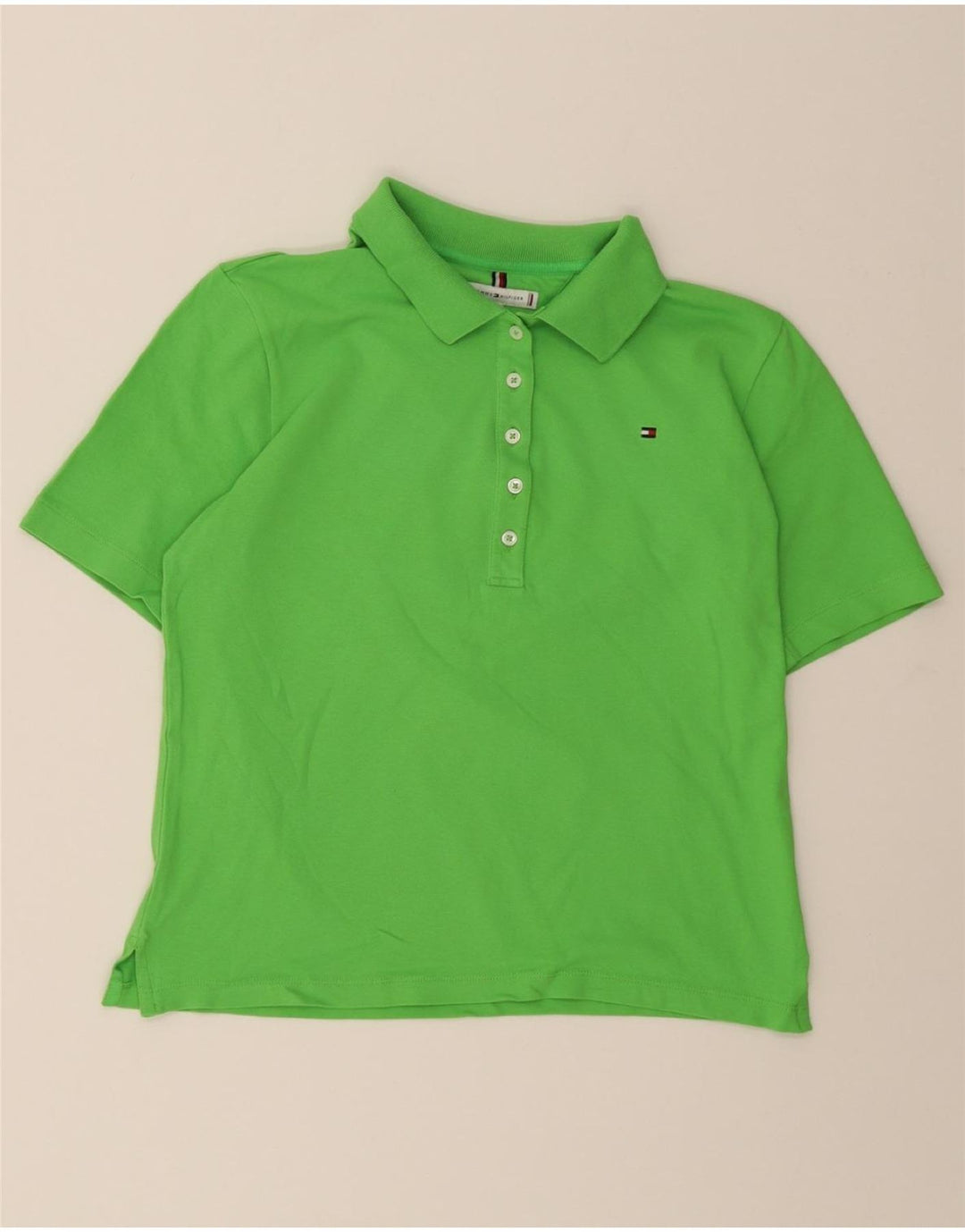 TOMMY HILFIGER Womens Polo Shirt UK 14 Medium Green Vintage Tommy Hilfiger and Second-Hand Tommy Hilfiger from Messina Hembry 