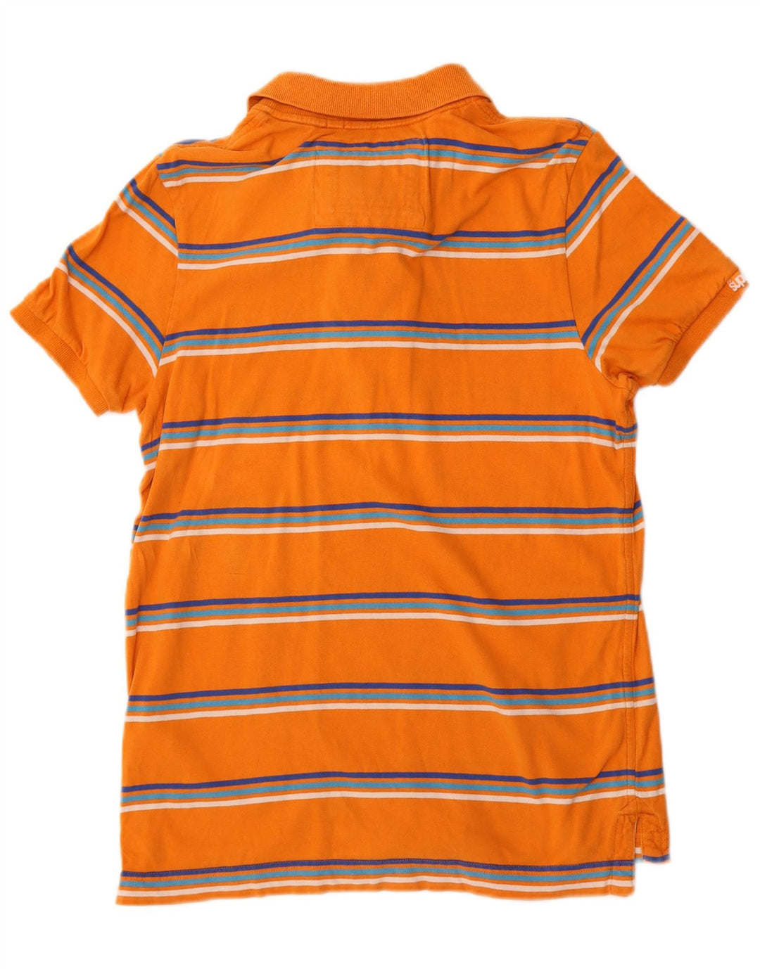 Superdry Herren-Poloshirt aus mittelorange gestreifter Baumwolle mit Grafik