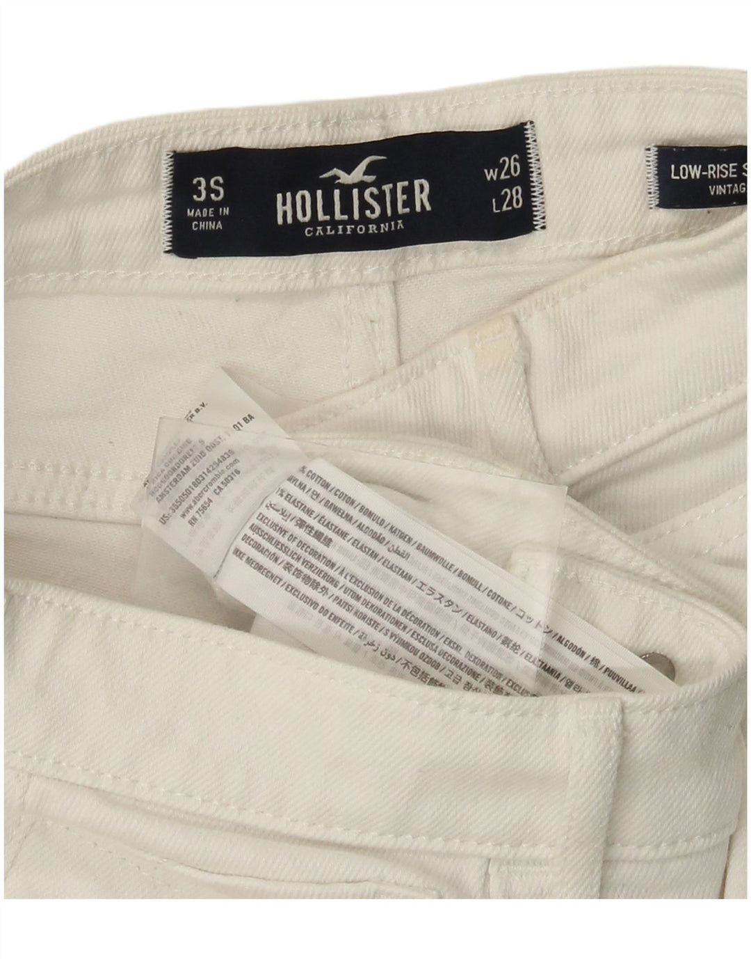 HOLLISTER Damen Low Waist Distressed Skinny Jeans W26 L28 Weiße Baumwolle