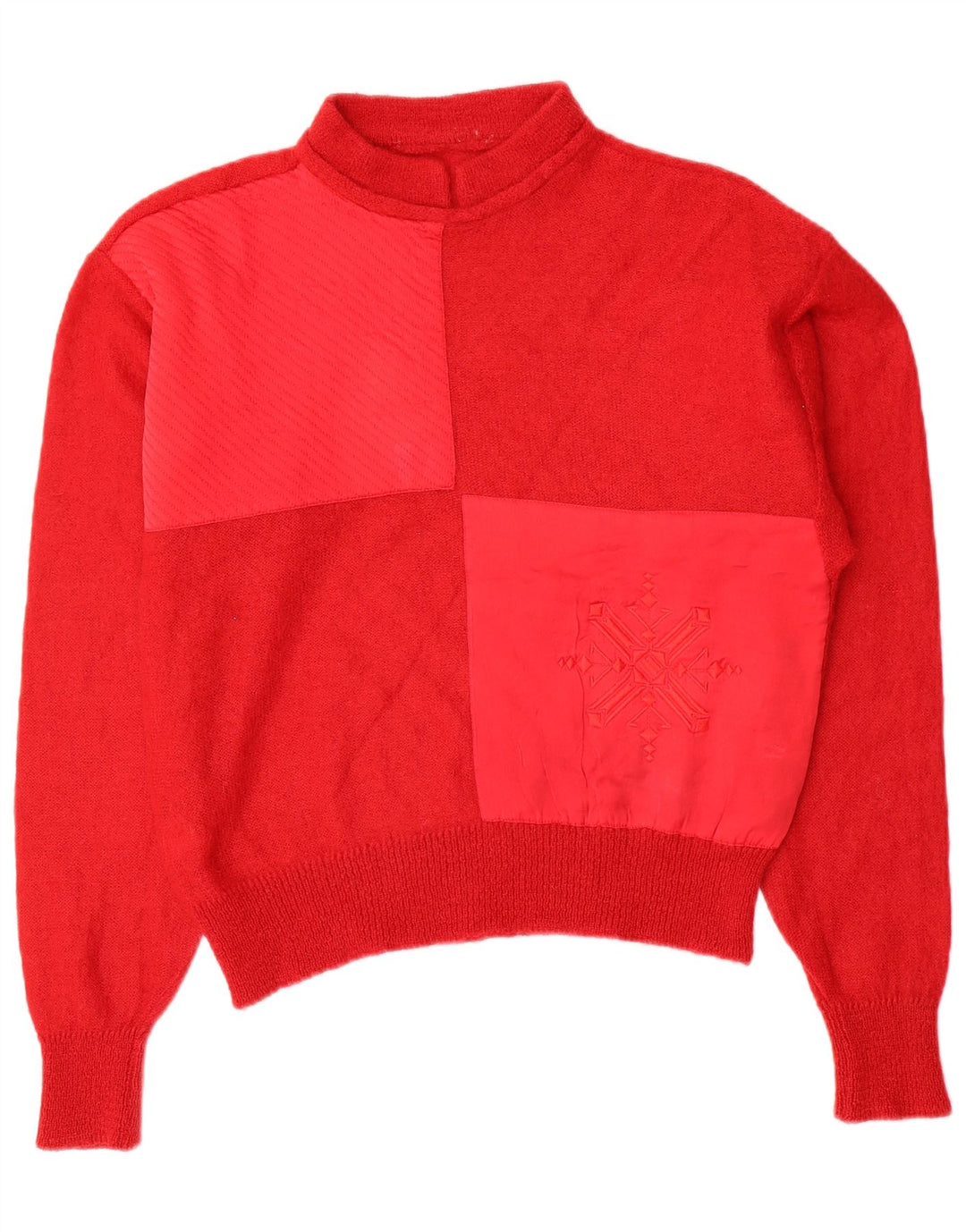 Vintage Damen Rollkragenpullover Pullover UK 12 Mittelrot Farbblock