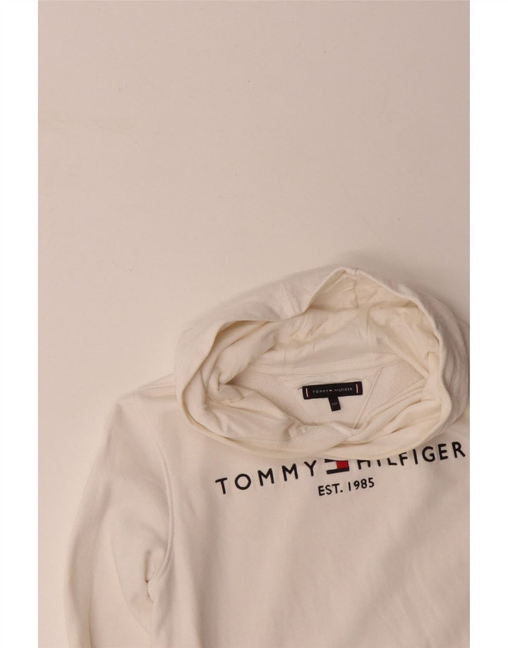TOMMY HILFIGER Mädchen-Kapuzenpullover mit Grafik, 11–12 Jahre, weiße Baumwolle