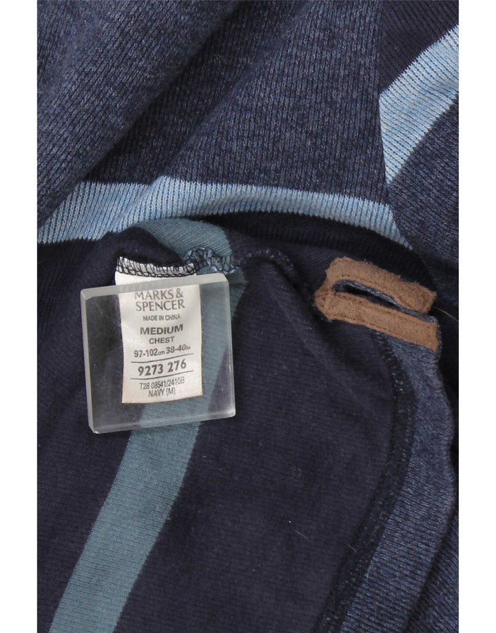 Marks & Spencer Herren-Langarm-Rugby-Poloshirt, mittelmarineblau gestreift