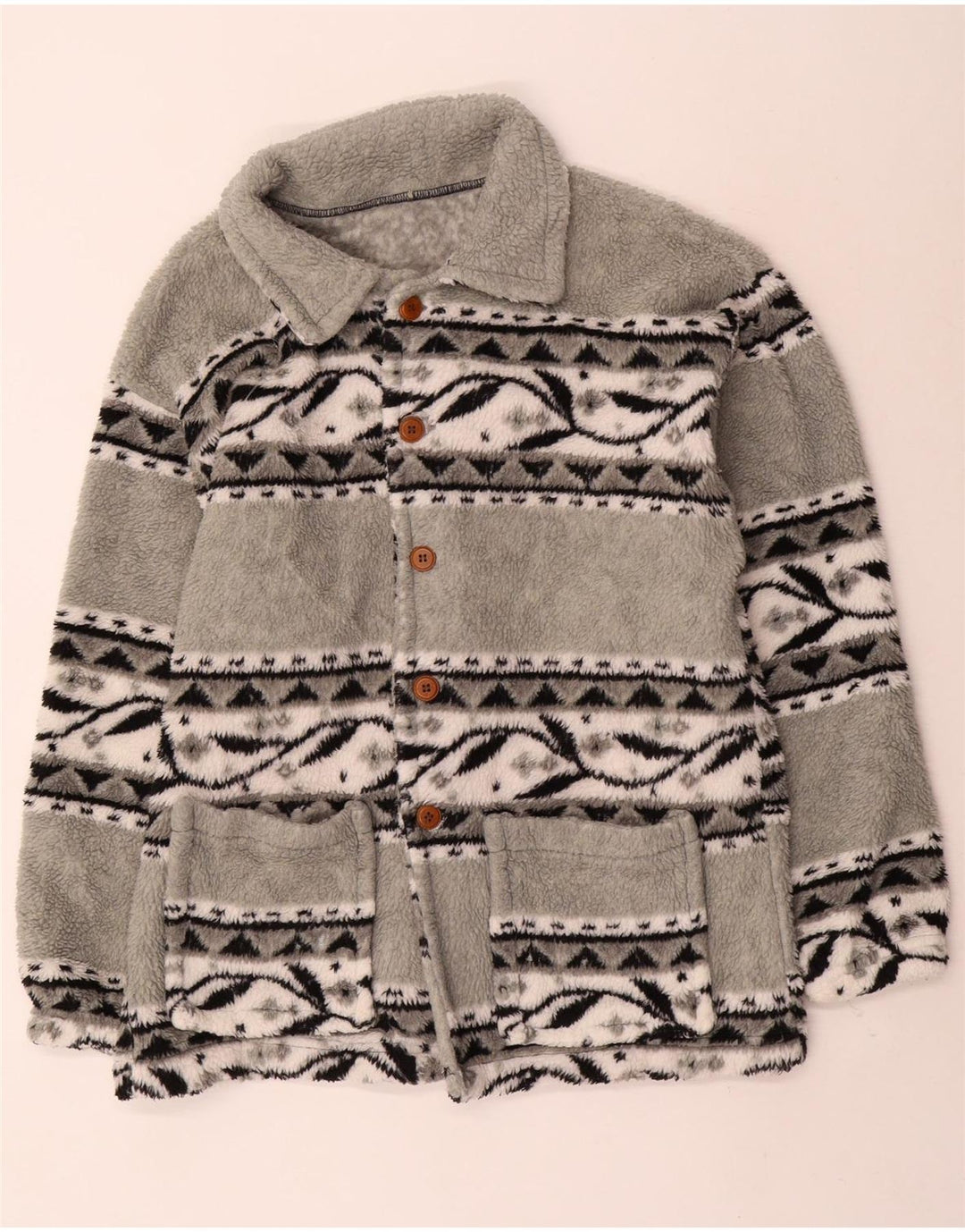 Vintage Herren Fleecejacke UK 38 Mittelgrau Fair Isle