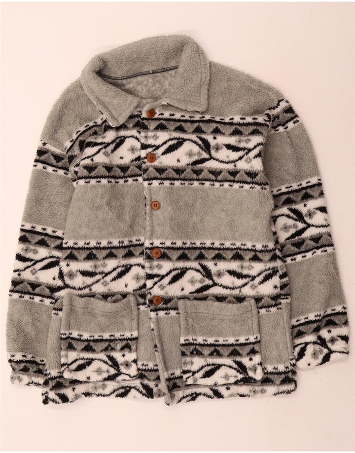 Vintage Herren Fleecejacke UK 38 Mittelgrau Fair Isle