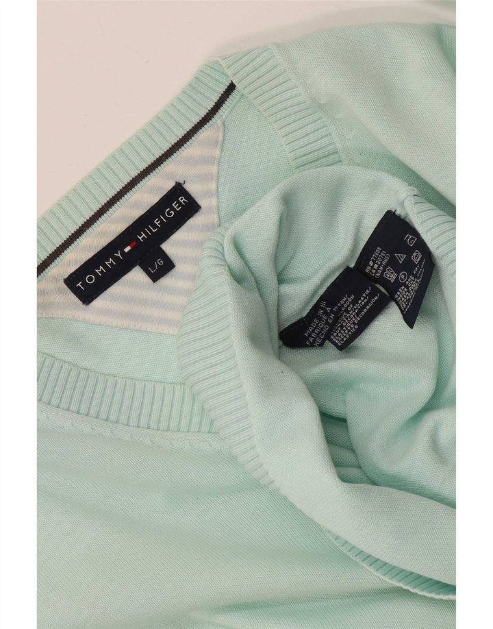 Tommy Hilfiger Herren-Pullover mit V-Ausschnitt, groß, türkisfarbene Baumwolle