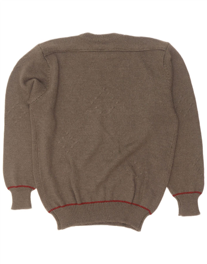 Vintage Herren Pullover mit Rundhalsausschnitt, groß, Khaki, Argyle/Diamant