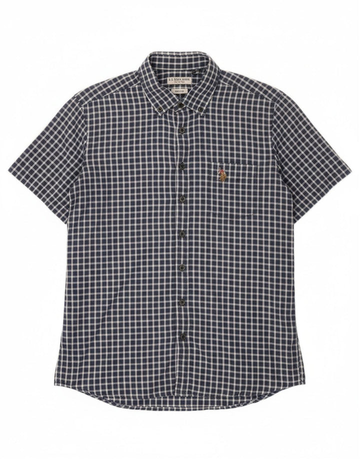 U.S. Polo Assn. Herren-Hemd, normal, kurzärmelig, groß, Marineblau mit Gingham-Karomuster