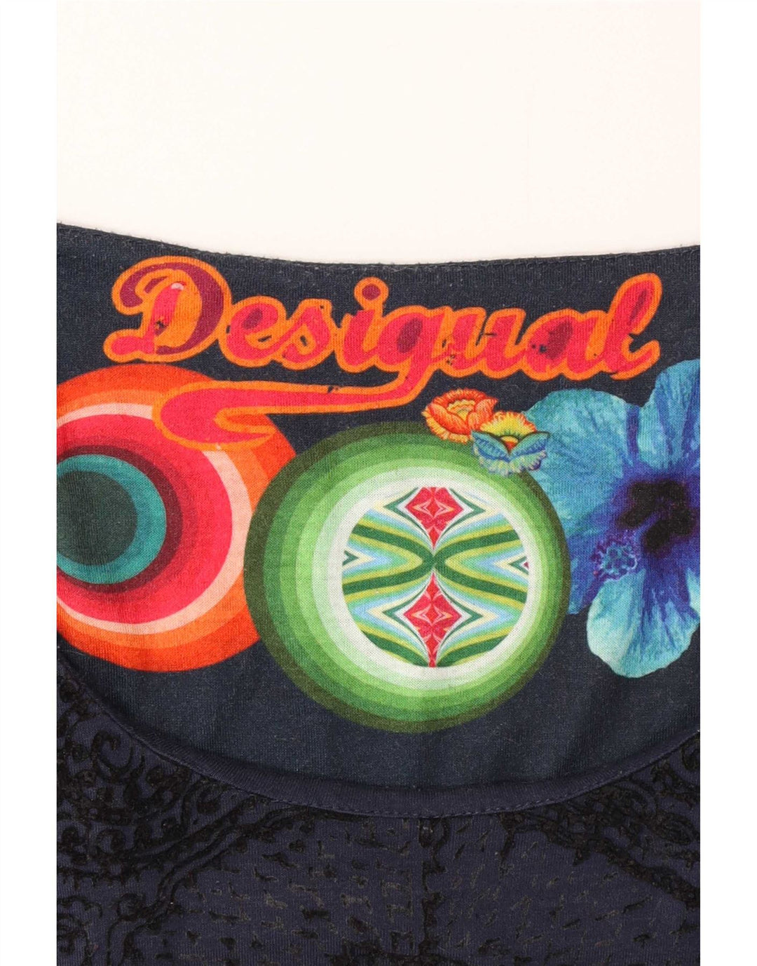 Desigual Damen Grafisches Langarm-Etuikleid aus mittelblauer Viskose mit Blumenmuster