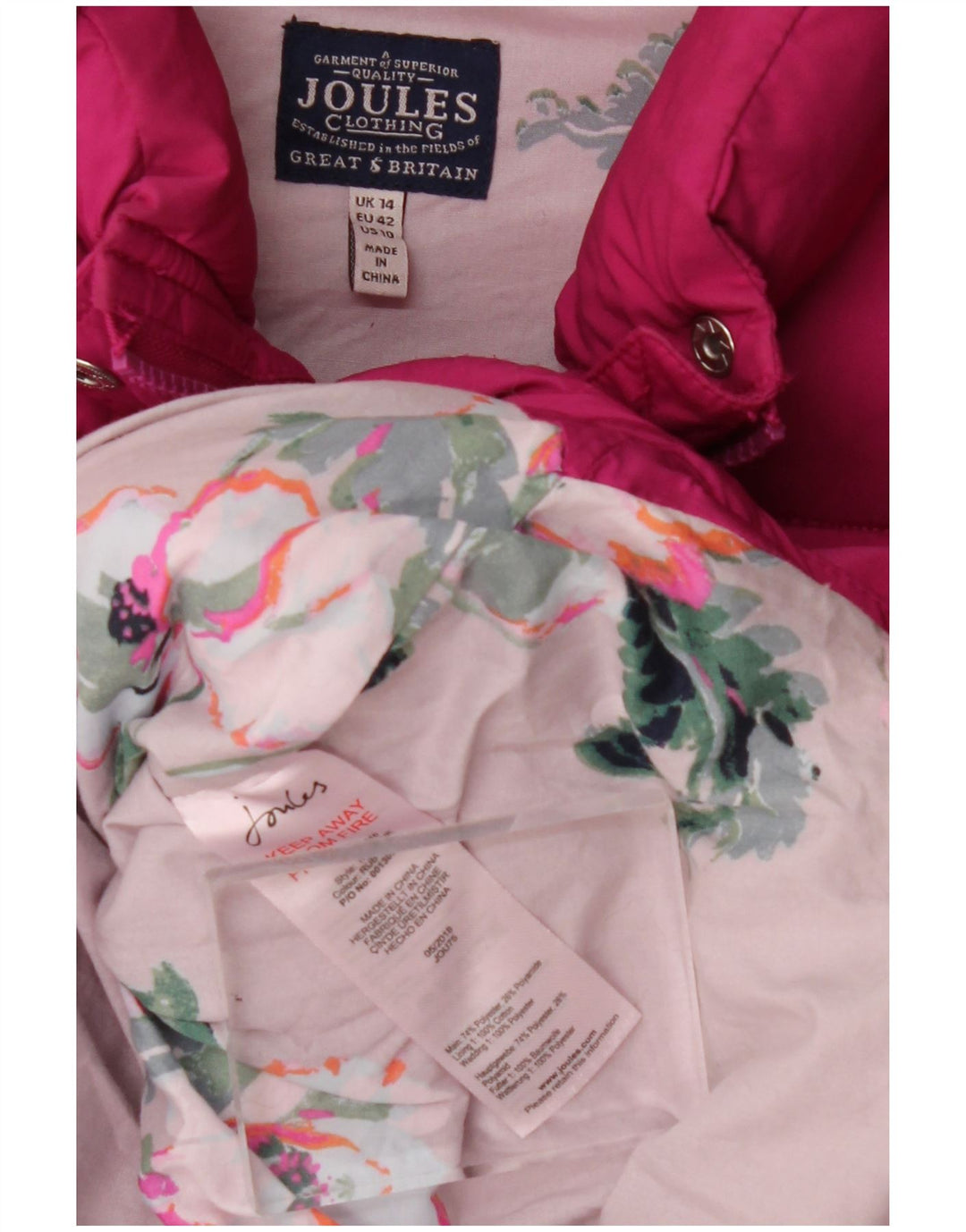 Joules Damen Wattierte Weste UK 14 Large Rosa Polyester