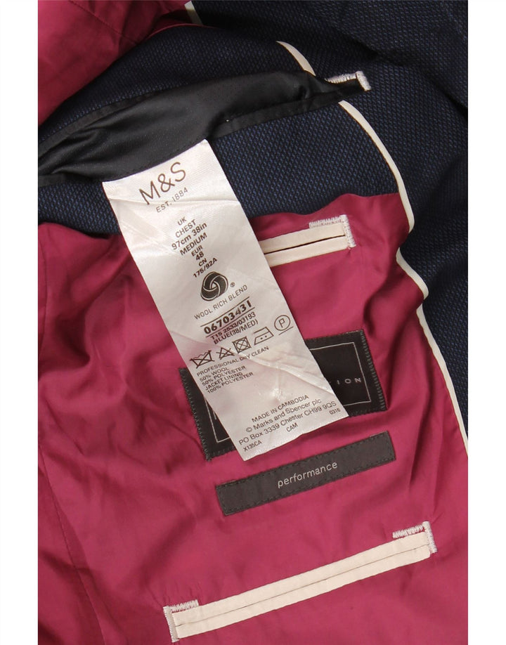 Marks & Spencer Herren-Blazer mit 2 Knöpfen, UK 38, mittelmarineblaue Wolle
