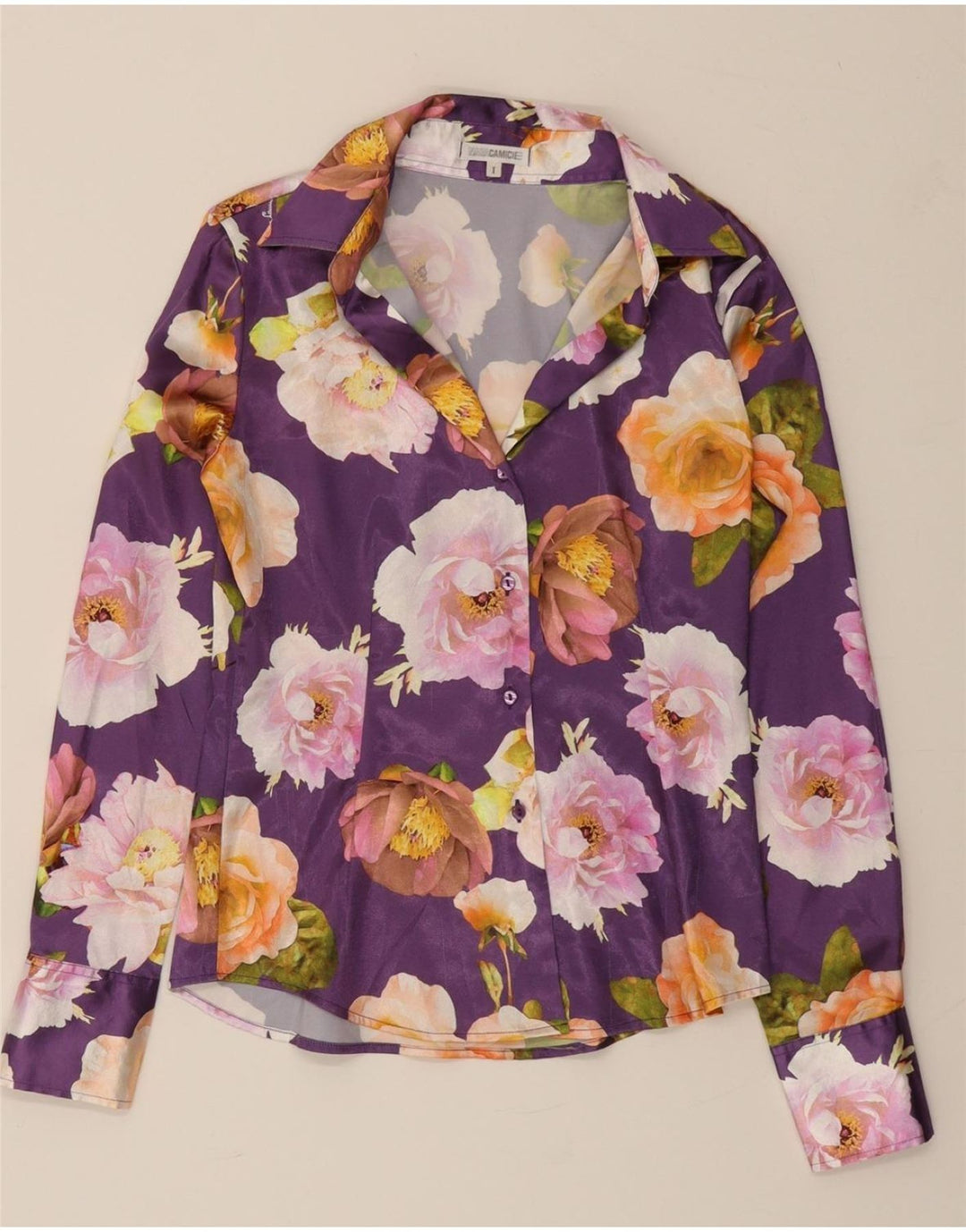 NARACAMICEE Womens Shirt Blouse UK 12 Medium Purple Floral Polyester Vintage Naracamicee and Second-Hand Naracamicee from Messina Hembry 