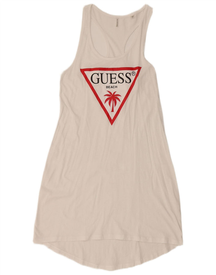 Guess Damen-Sommerkleid mit Grafik, UK 12, Mittelweiß