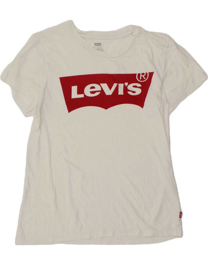 LEVI'S Womens Graphic T-Shirt Top UK 10 Small White Vintage Levi's and Second-Hand Levi's from Messina Hembry 