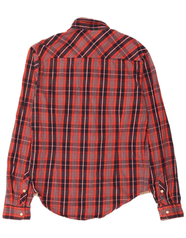 ZARA Mens Slim Flannel Shirt Large Red Check Cotton
