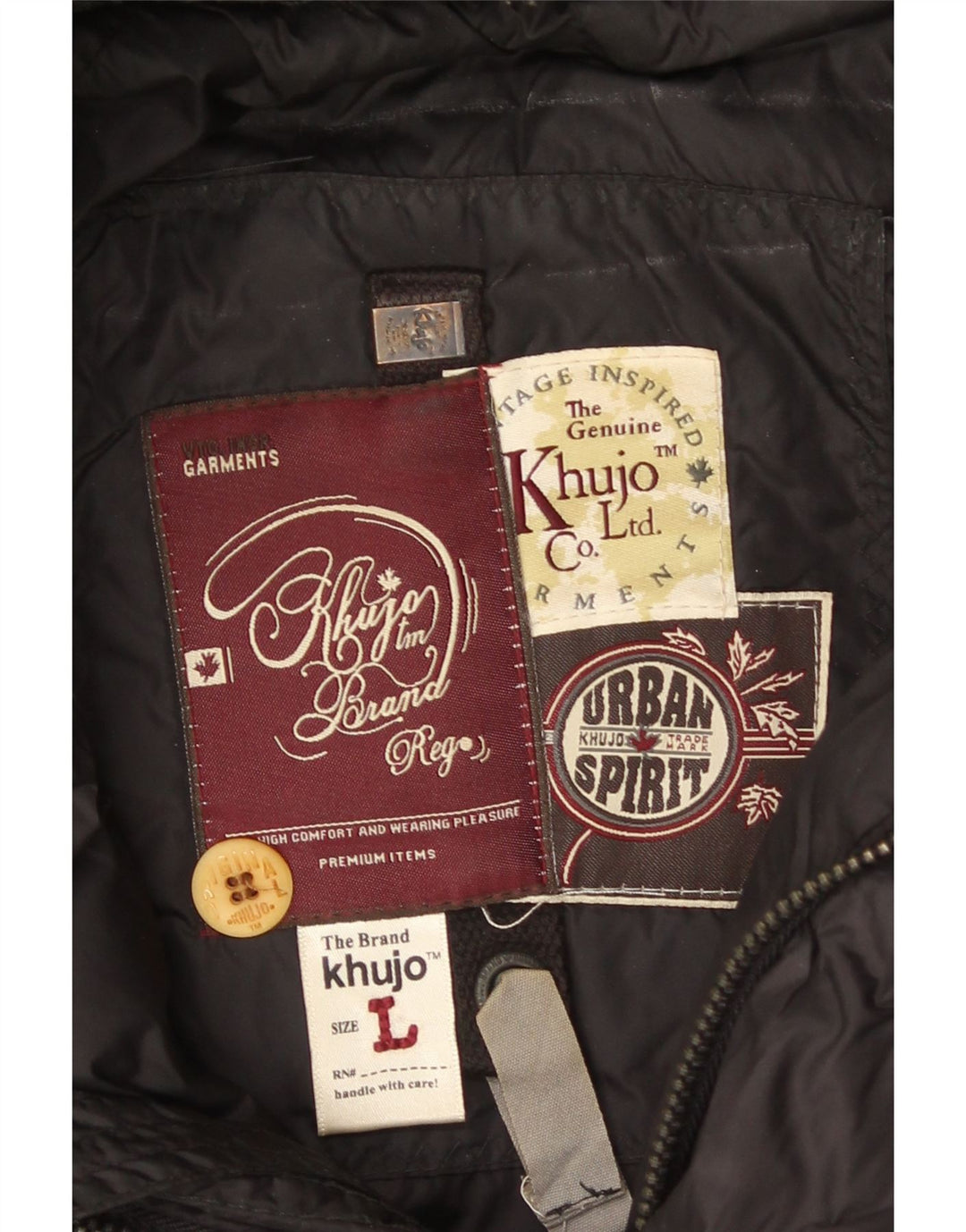 KHUJO gepolsterte Herrenjacke mit Kapuze, UK 40, Größe L, schwarzes Nylon