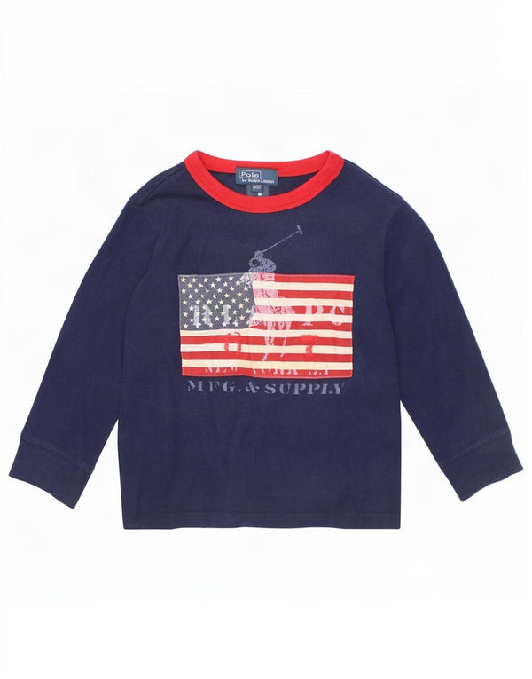 Polo Ralph Lauren Jungen-Oberteil mit Grafik, langärmlig, 2–3 Jahre, marineblaue Baumwolle