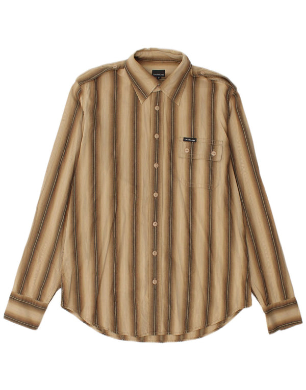 Calvin Klein Jeans Herren-Flanellhemd, mittelbeige, gestreift, Baumwolle
