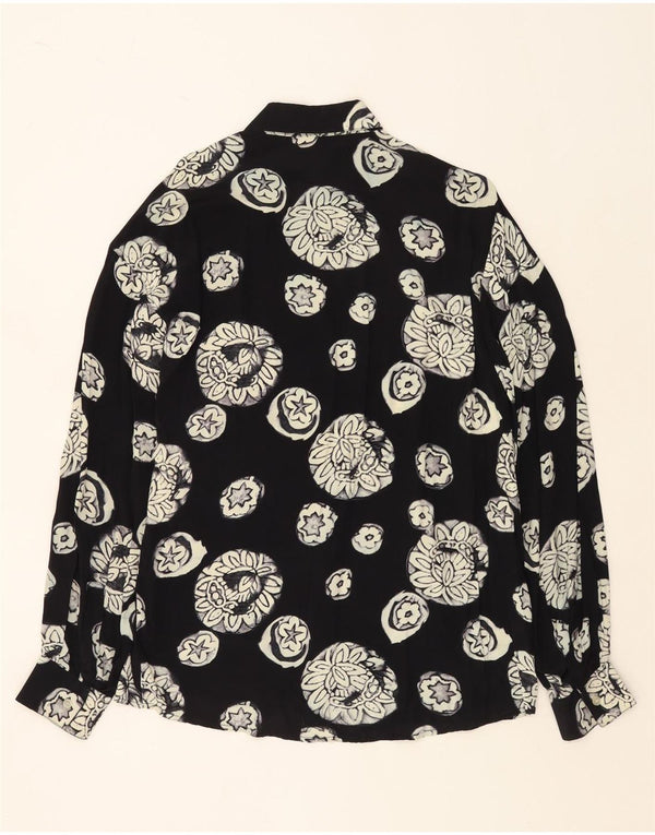 VINTAGE Herrenhemd Große schwarze Viskose mit Blumenmuster