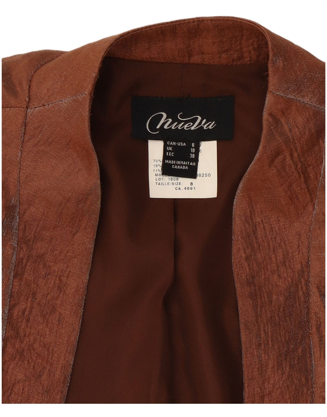 Vintage Damen Blazerjacke mit 3/4-Ärmeln, Gr. 10, Klein, Braun, Viskose