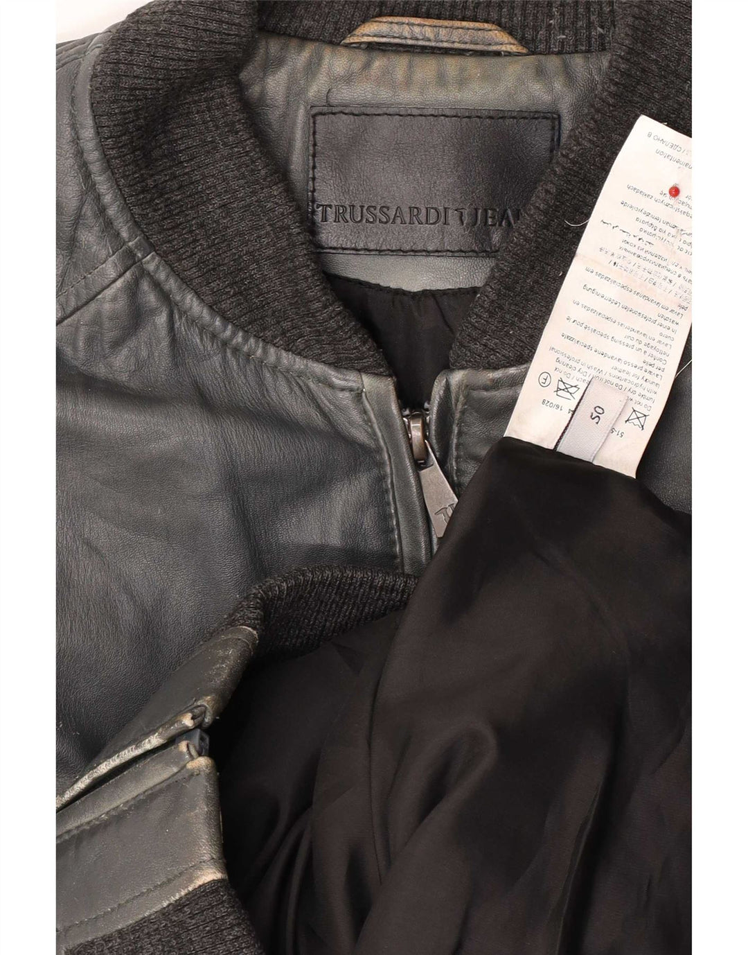 Trussardi Jeans Damen Bomber-Lederjacke IT 50 XL Marineblau