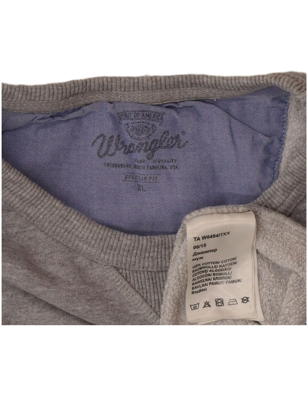 Wrangler Herren-Sweatshirt mit normaler Passform, XL, graue Baumwolle