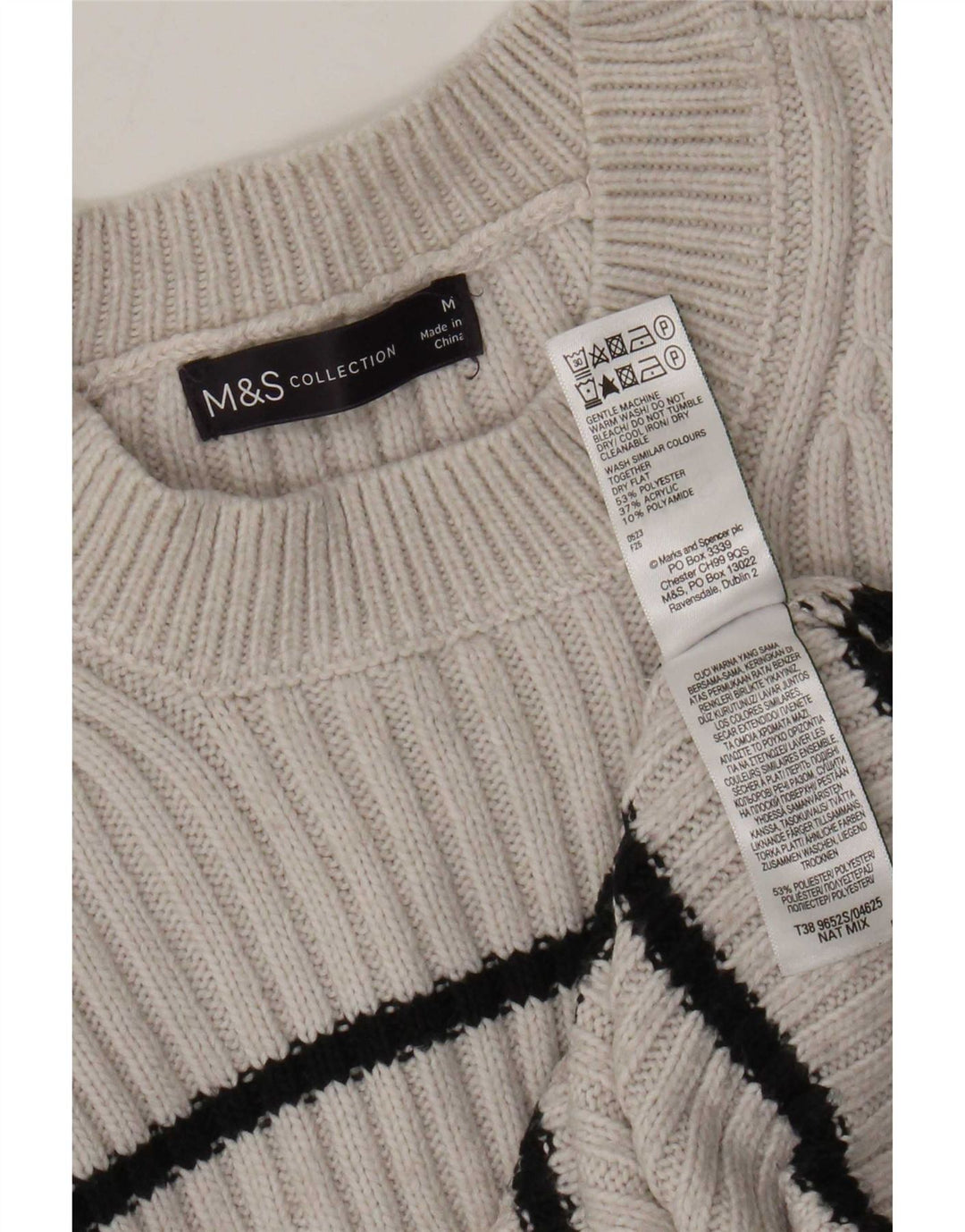 Marks & Spencer Damen Pullover mit Rundhalsausschnitt, UK 14, Mittelgrau gestreift
