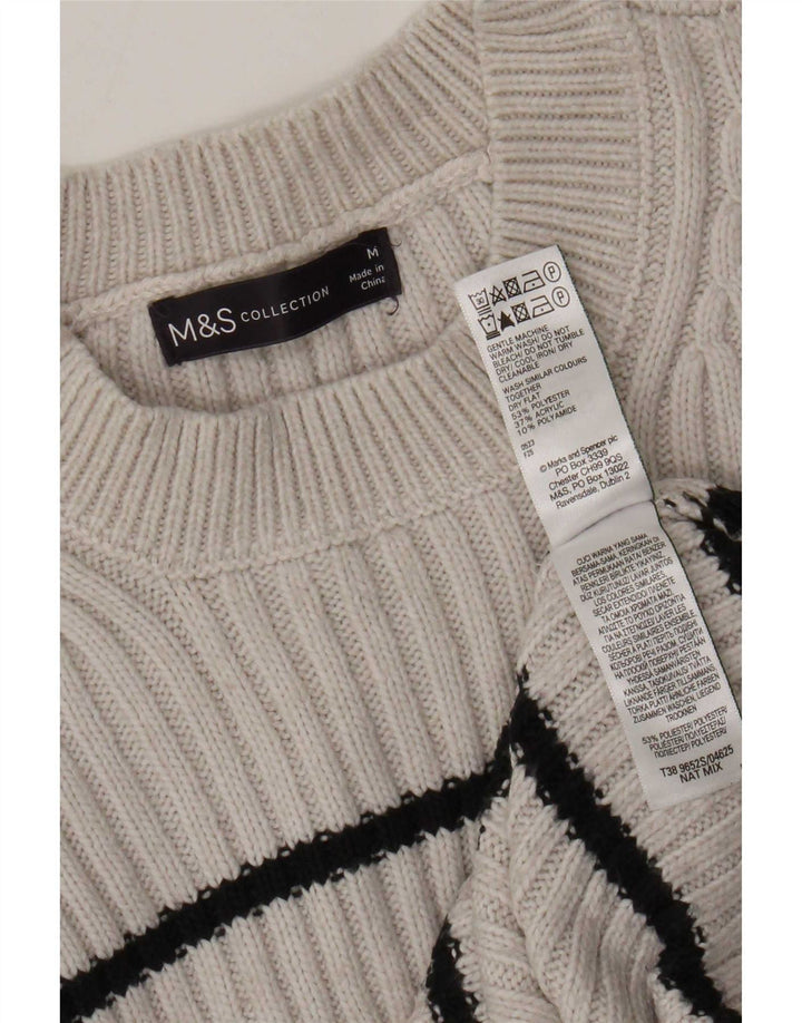 Marks & Spencer Damen Pullover mit Rundhalsausschnitt, UK 14, Mittelgrau gestreift